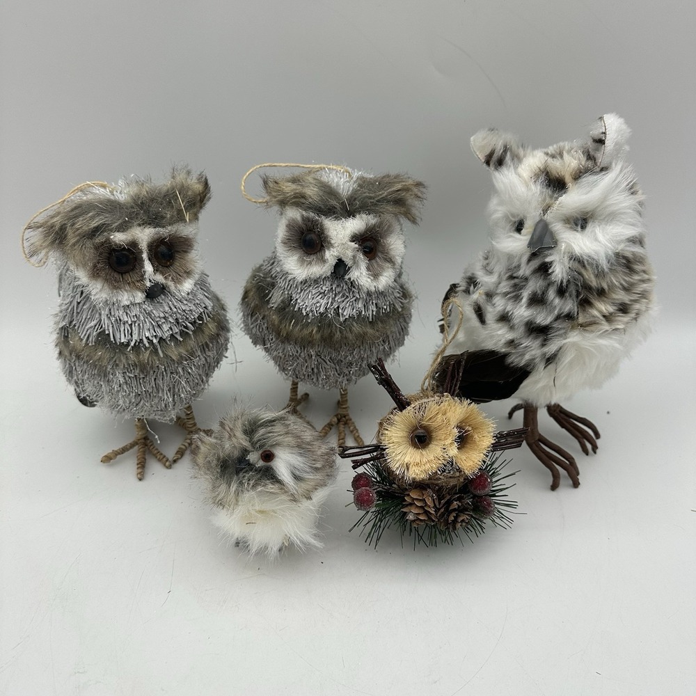 Pier 1 Lot Of 5 Owl Sisal Straw Winter Woodlands Decorations Figurines 3-8"